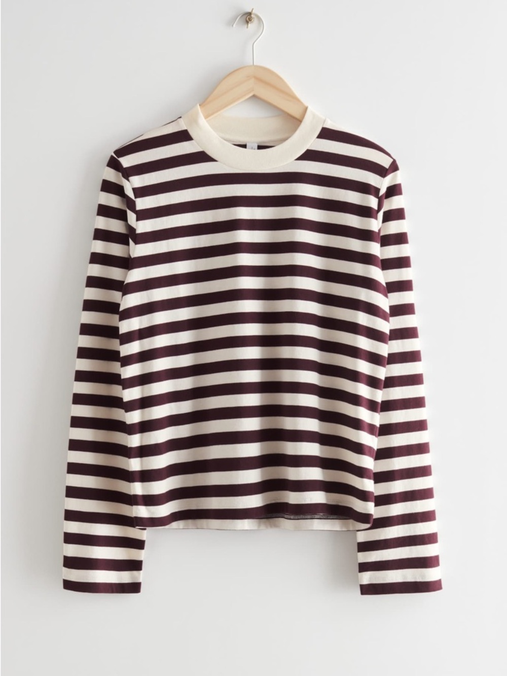 & Other Stories Relaxed Cotton Striped Top - Cream and Burgundy